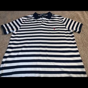 Men’s navy blue and white striped Polo shirt